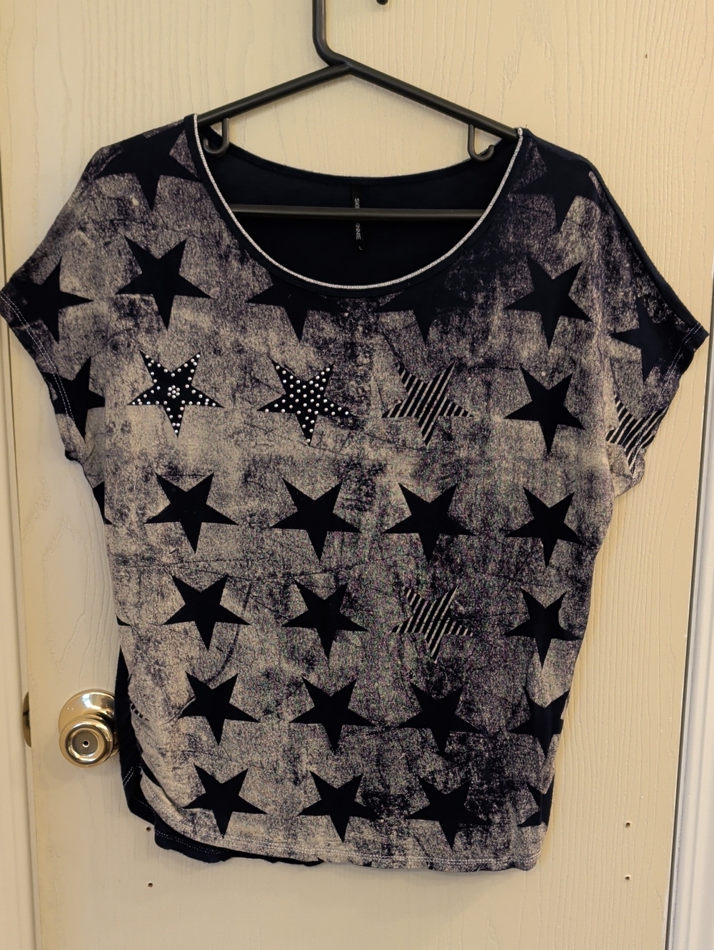 Skinny Minnie Star Studded Print Top Navy Cream L